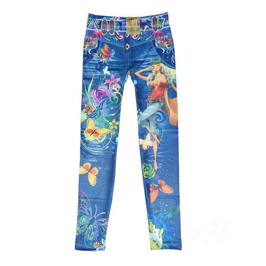 Women's Denim Print Jeggings Look Leggings