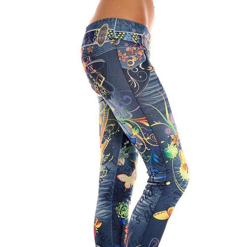 Women's Denim Print Jeggings Look Leggings