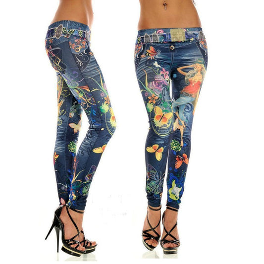 Women's Denim Print Jeggings Look Leggings