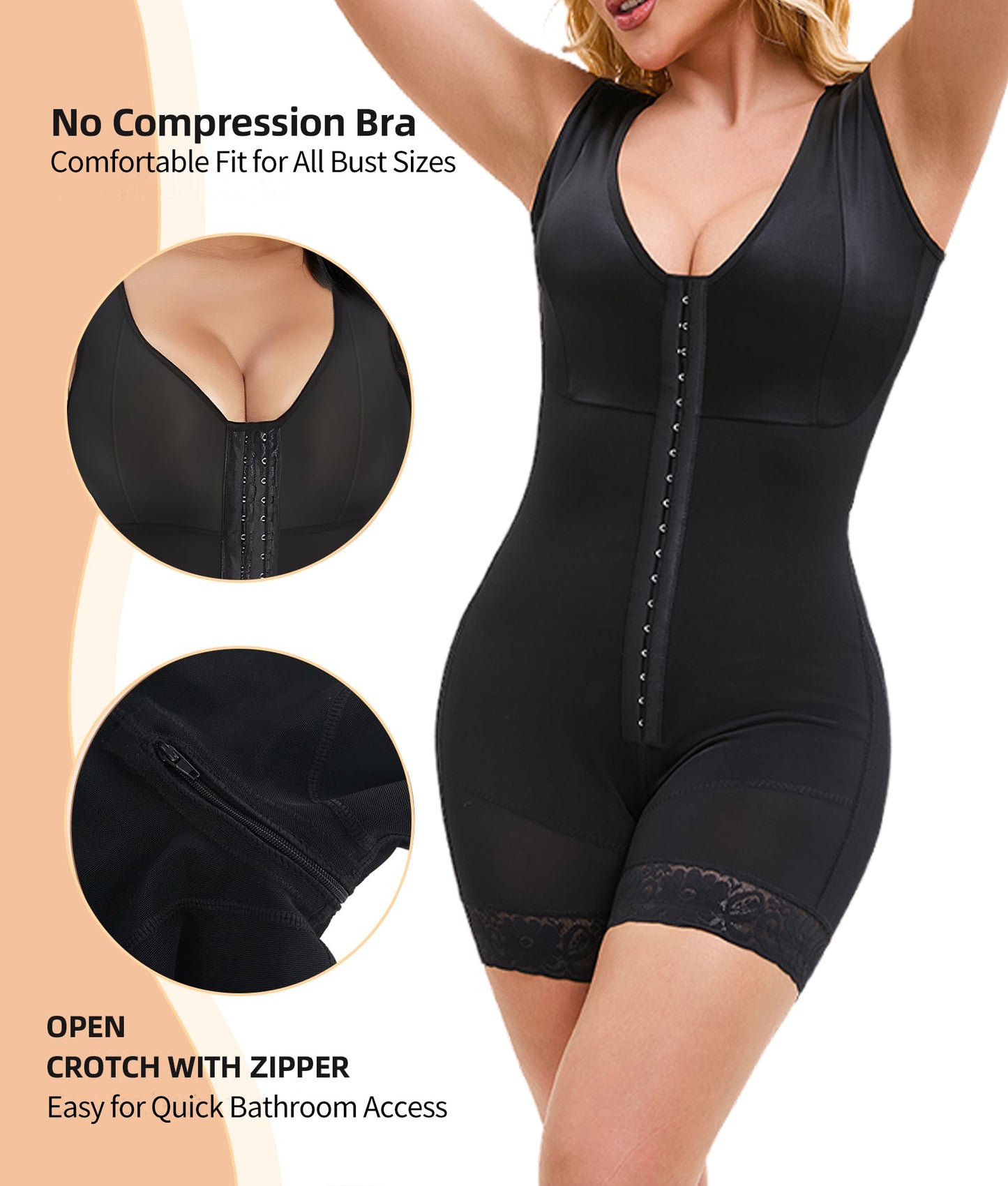 Elegant Zipper-Crotch Compression Bodysuit for Women